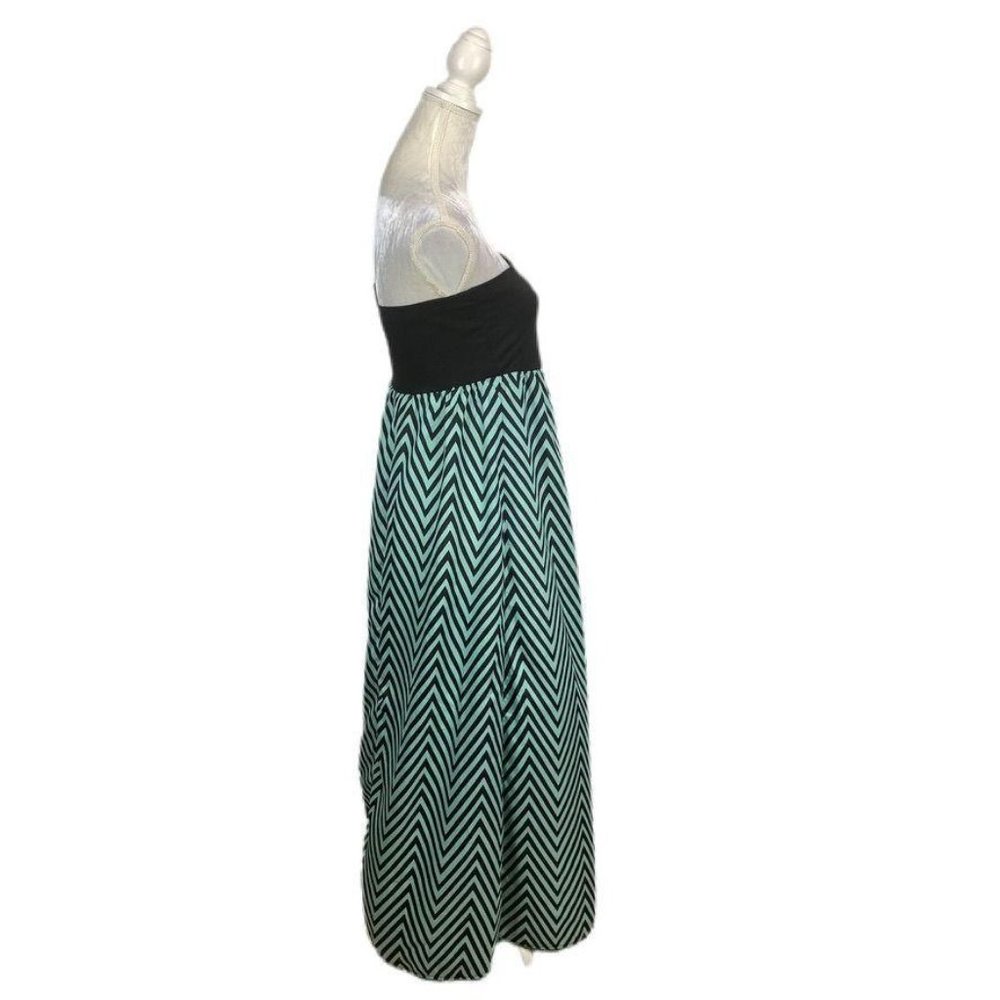 Love, Fire Strapless Chevron Maxi Dress Knit Bust Georgette Skirt Unlined L - Picture 2 of 7